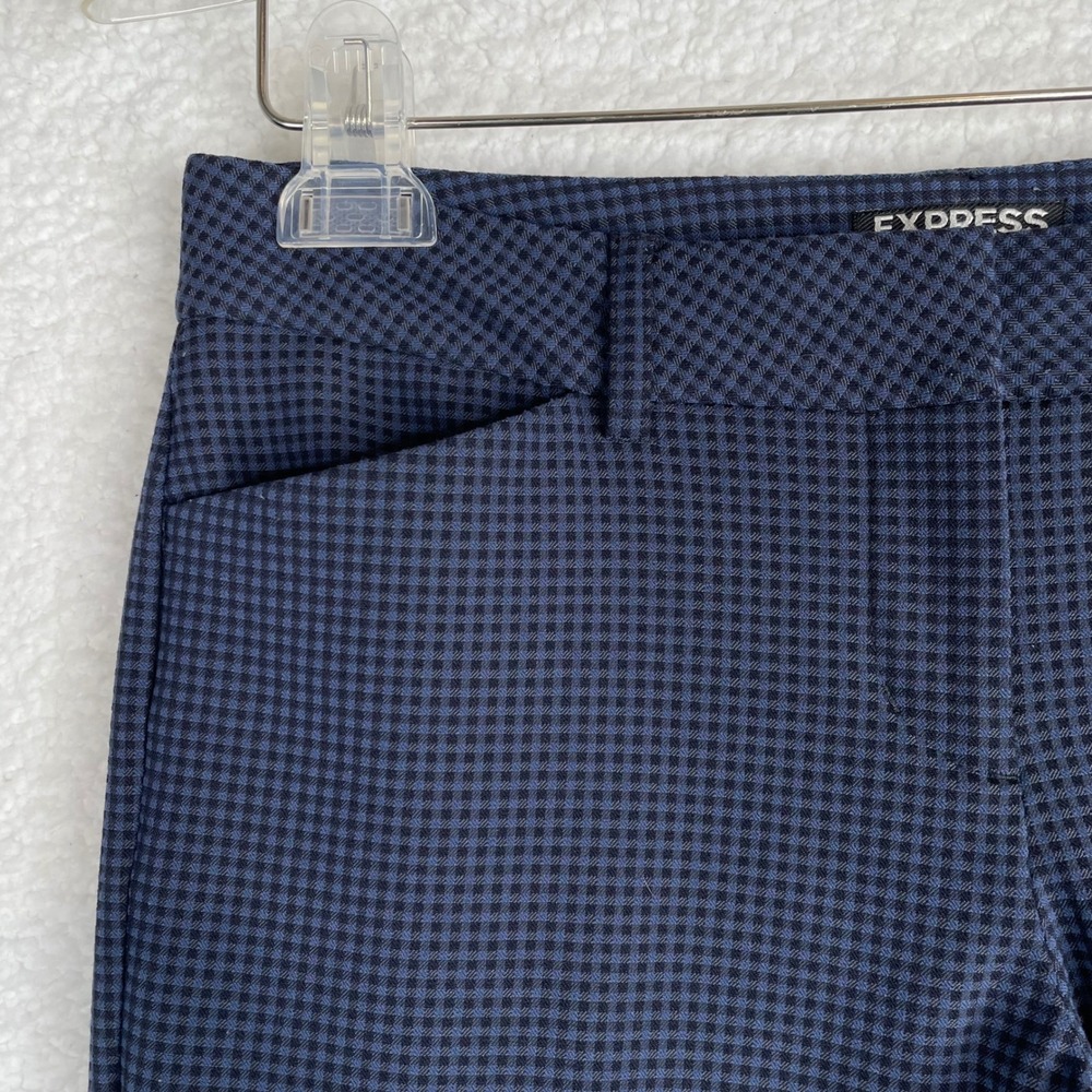 Express Editor Navy Blue Black Micro Check Dress Pants Womens Size 2R Career - Picture 10 of 10